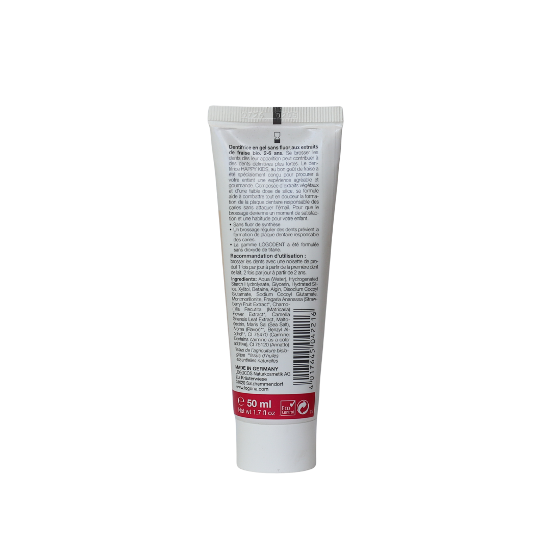 LOGONA - Dentifrice Gel Happy Kids fraise bio sans fluor, 50 ml