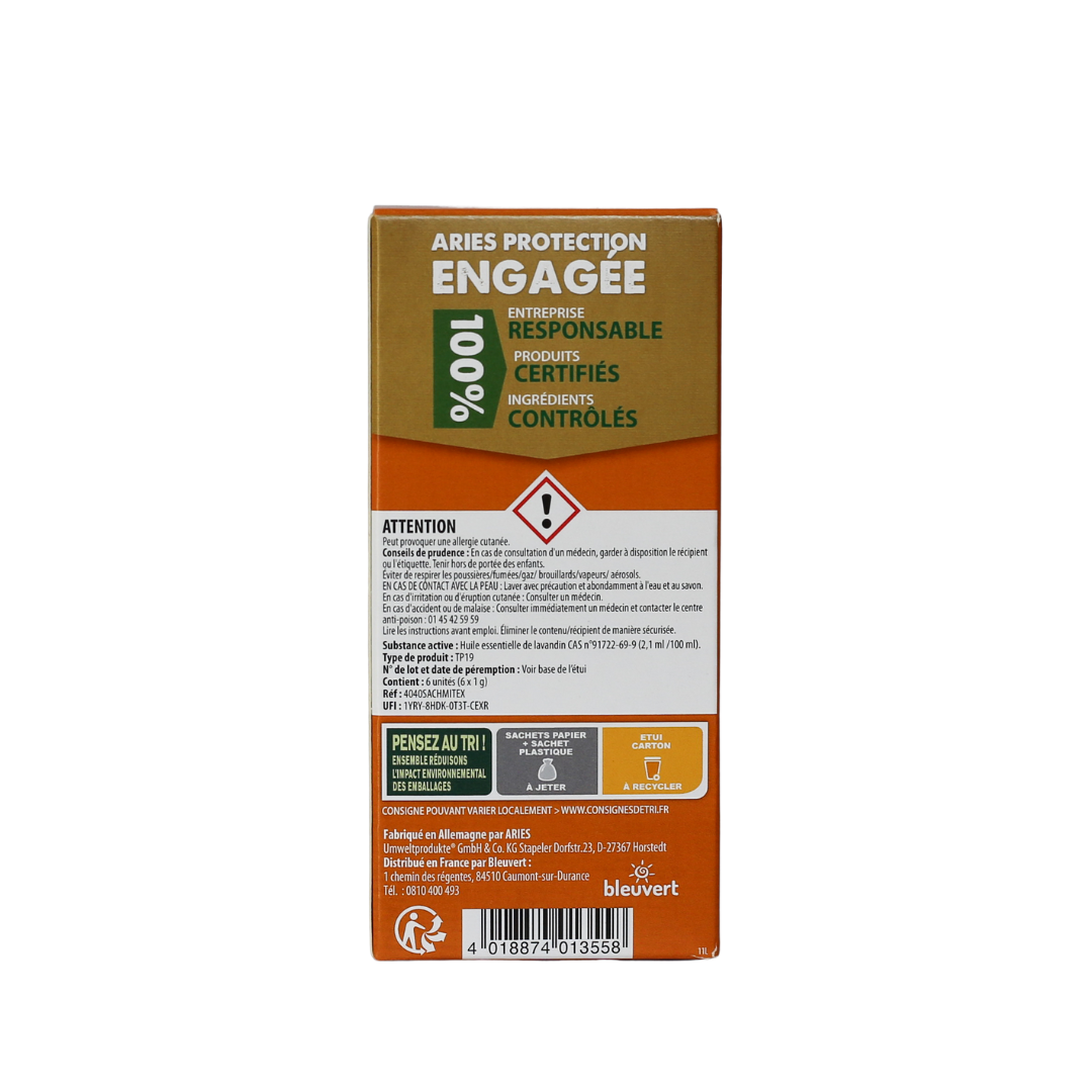 ARIES - Sachets protection des tiroirs Mites textiles, 6 unités