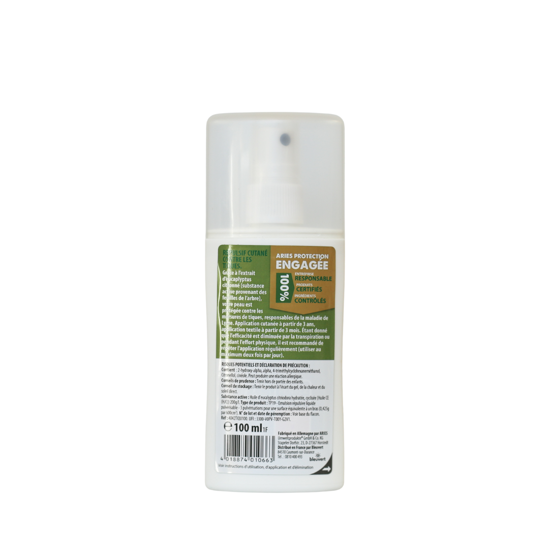 ARIES - Spray répulsif cutané Tiques efficacité 6 heures, 100 ml