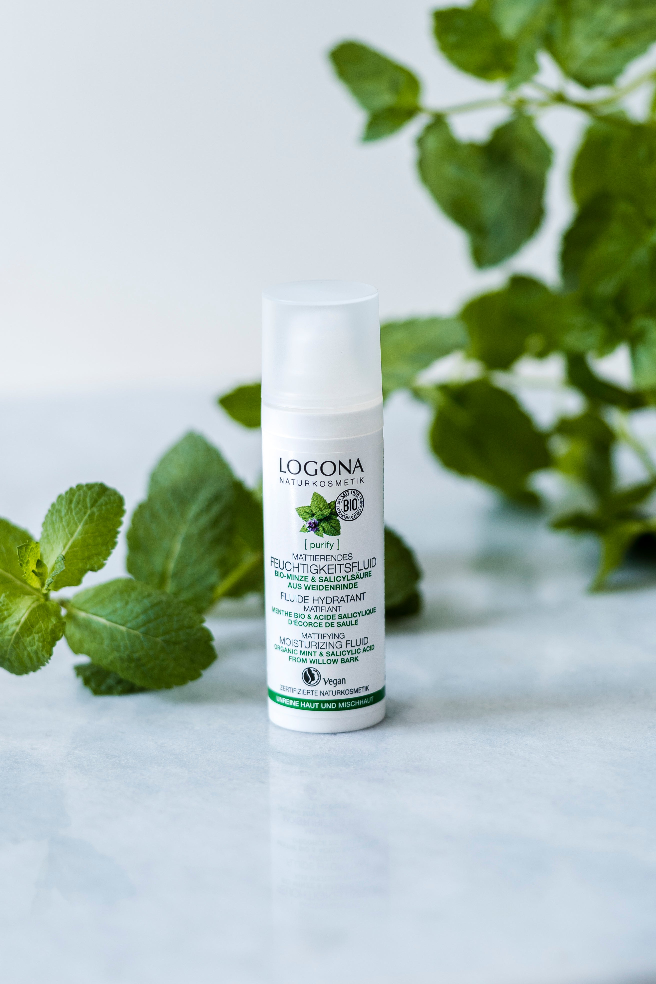 LOGONA Fluide matifiant menthe acide salicylique 30ml | BLEUVERT
