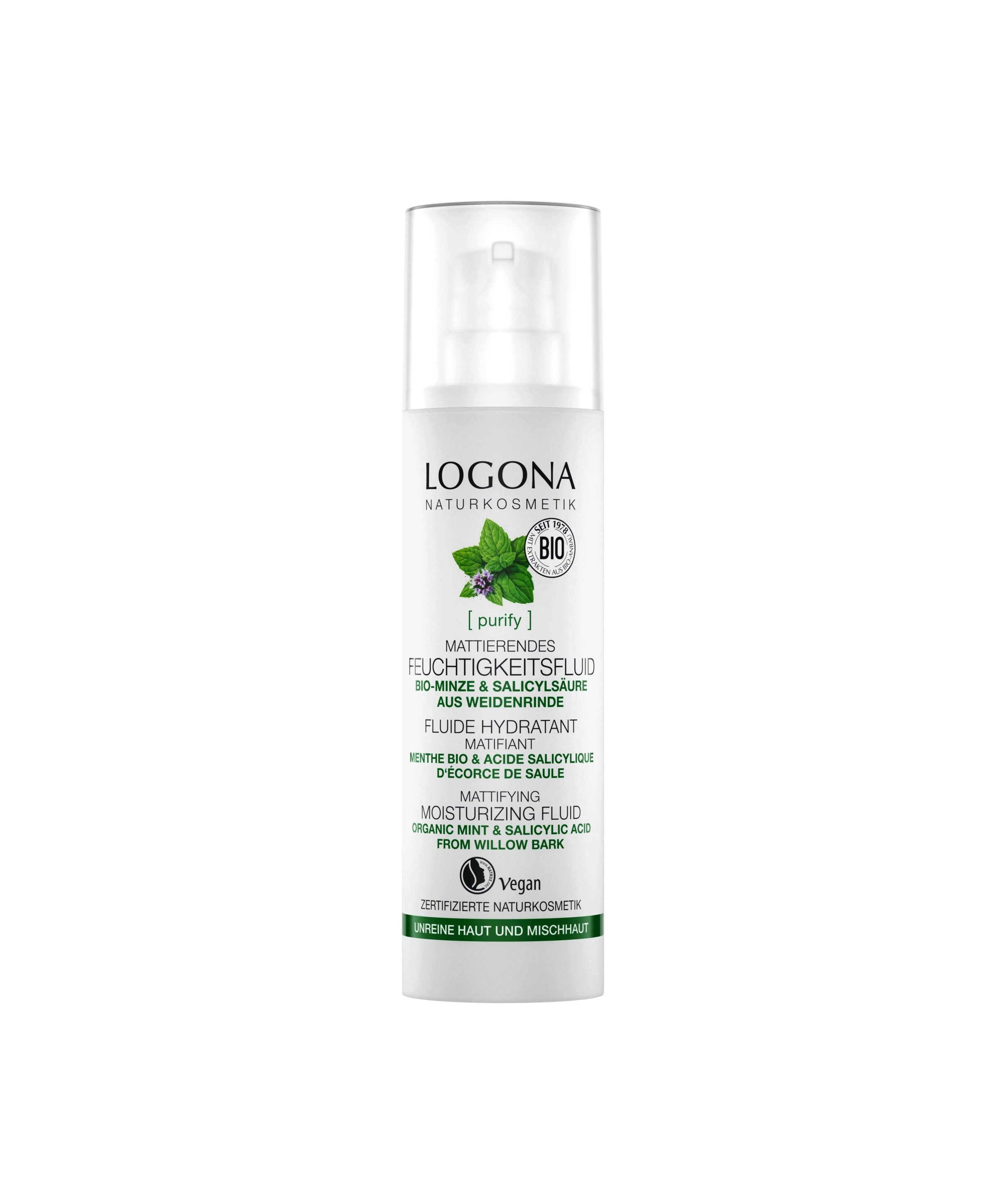 LOGONA Fluide matifiant menthe acide salicylique 30ml | BLEUVERT