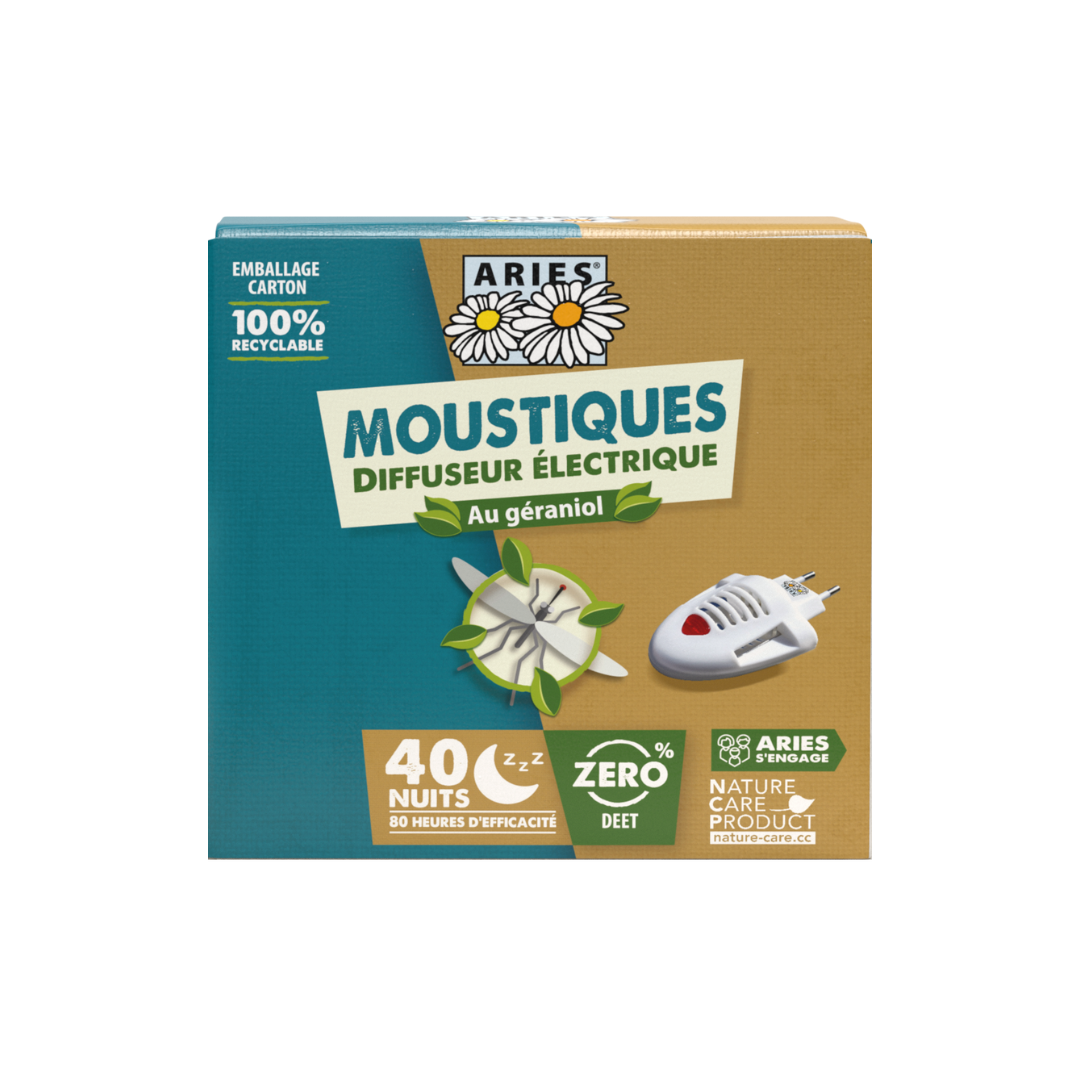 ARIES - Diffuseur électrique Moustiques +  10 plaquettes + 10 ml