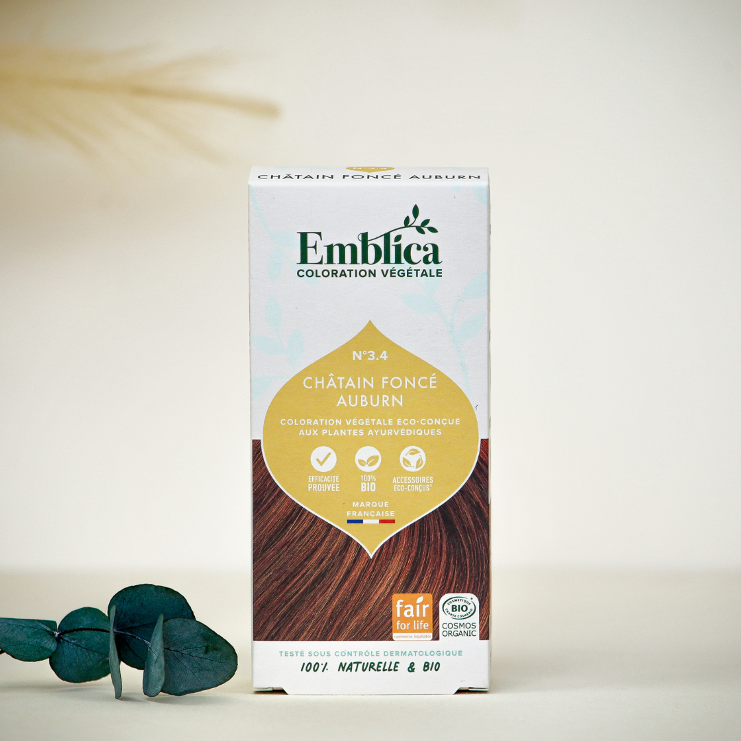 EMBLICA Coloration végétale 3.4 châtain foncé auburn 100g | BLEUVERT